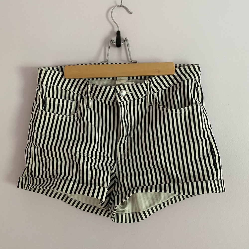 Women’s Black and White Striped Shorts